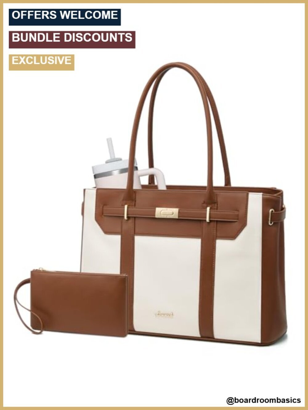 2-in-1 Waterproof Leather Laptop Tote Bag 15.6 Inch Work Teacher Bag